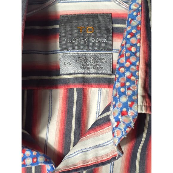 Thomas Dean Short Sleeve Men's Casual Shirts Size Large Blue Orange White - Picture 5 of 8